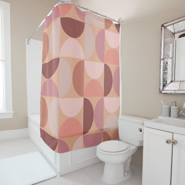 Mid Century Modern Pattern Peach Fuzz Shower Curtain (In Situ)
