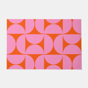 Mid Century Modern Pattern Preppy Pink And Orange Doormat