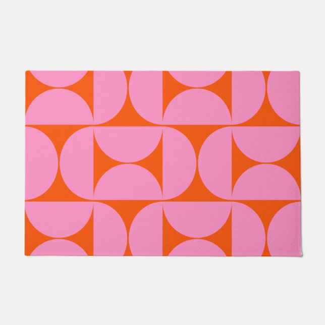 Mid Century Modern Pattern Preppy Pink And Orange Doormat (Front)