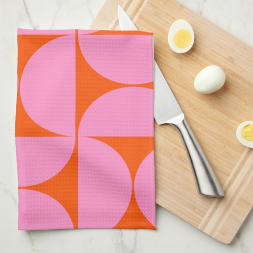 Mid Century Modern Pattern Preppy Pink And Orange Kitchen Towel