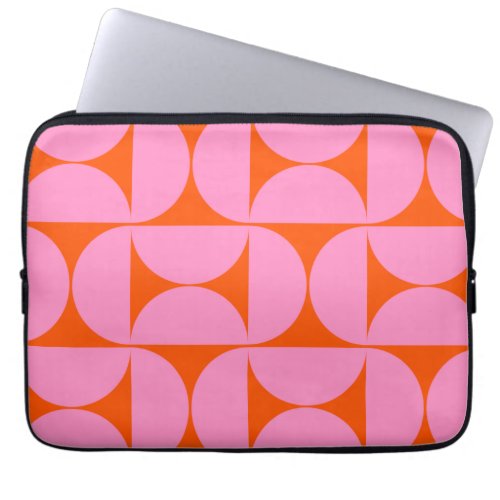 Mid Century Modern Pattern Preppy Pink And Orange Laptop Sleeve