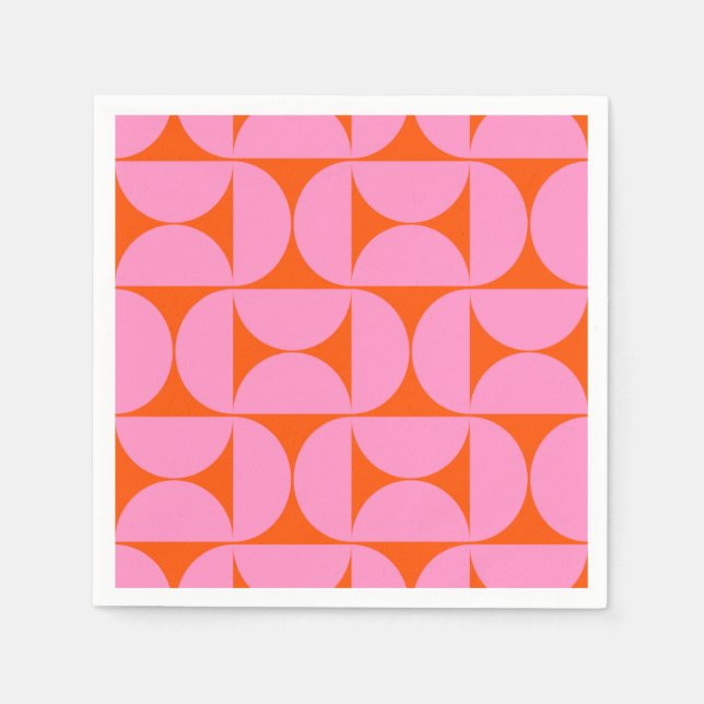 Mid Century Modern Pattern Preppy Pink And Orange Napkins (Front)