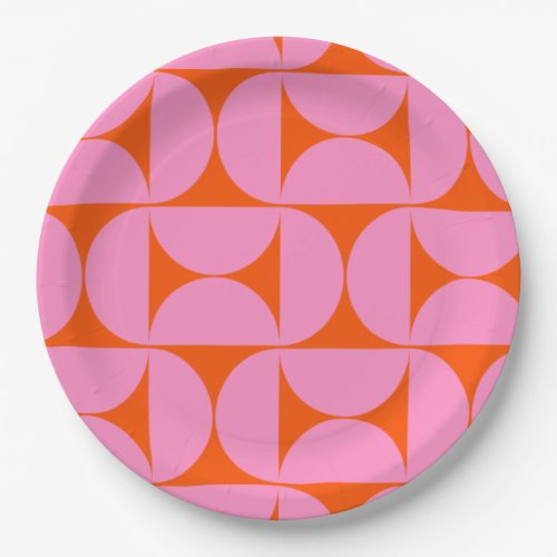 Mid Century Modern Pattern Preppy Pink And Orange Paper Plates