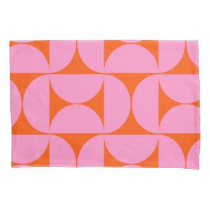 Mid Century Modern Pattern Preppy Pink And Orange Pillow Case