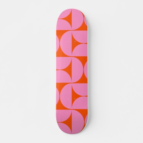 Mid Century Modern Pattern Preppy Pink And Orange Skateboard