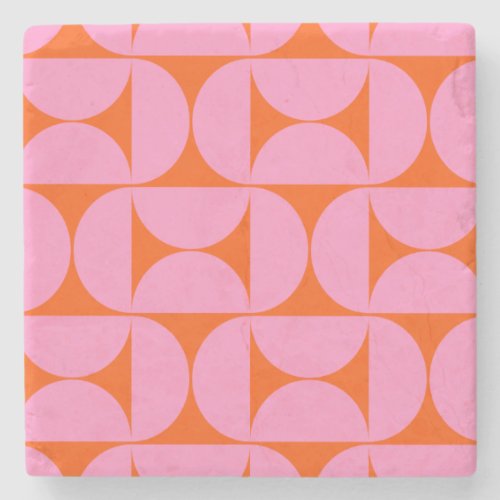 Mid Century Modern Pattern Preppy Pink And Orange Stone Coaster