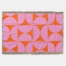 Mid Century Modern Pattern Preppy Pink And Orange Throw Blanket