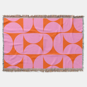 Mid Century Modern Pattern Preppy Pink And Orange Throw Blanket