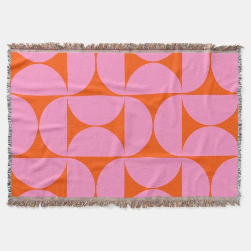 Mid Century Modern Pattern Preppy Pink And Orange Throw Blanket