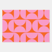 Mid Century Modern Pattern Preppy Pink And Orange Wrapping Paper Sheets (Front 3)