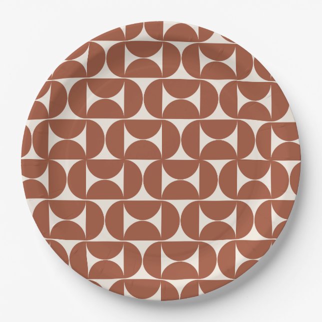Mid Century Modern Pattern Rust Terracotta Paper Plates (Front)