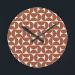 Mid Century Modern Pattern Rust Terracotta Round Clock<br><div class="desc">Retro Mid Century Modern Pattern – Abstract Geometric Shapes – Minimalist Pattern in Earth Tones Terracotta / Rust.</div>