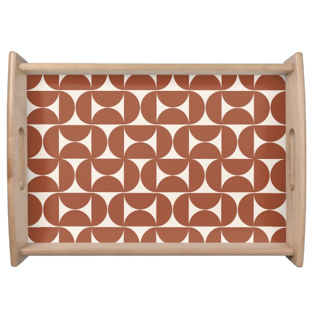 Mid Century Modern Pattern Rust Terracotta Serving Tray (Front)