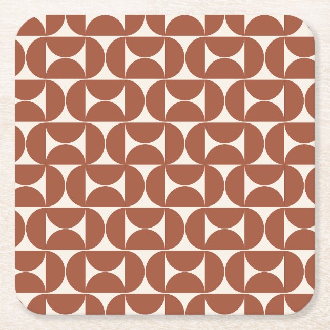 Mid Century Modern Pattern Rust Terracotta Square Paper Coaster (Front)