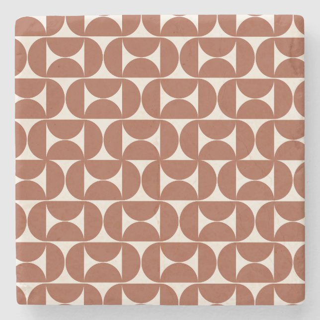 Mid Century Modern Pattern Rust Terracotta Stone Coaster (Front)