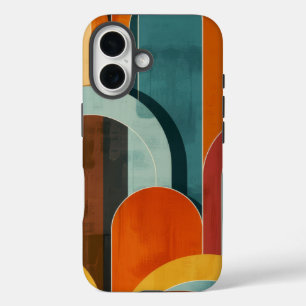 Mid-Century Modern Pattern Teal Orange Red Yellow iPhone 16 Case