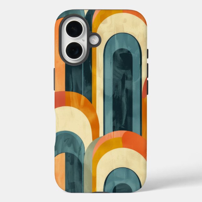 Mid-Century Modern Pattern Teal Yellow Orange Case-Mate iPhone Case (Back)