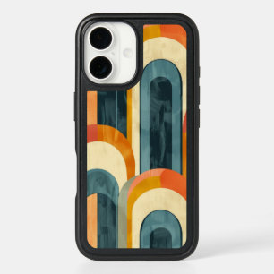 Mid-Century Modern Pattern Teal Yellow Orange iPhone 16 Case