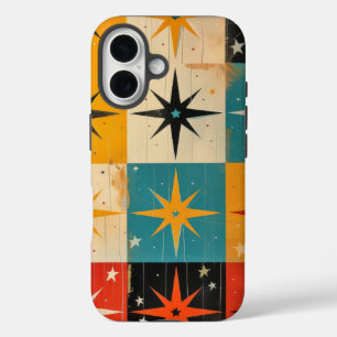 Mid-Century Modern Pattern Teal Yellow Red iPhone 16 Case