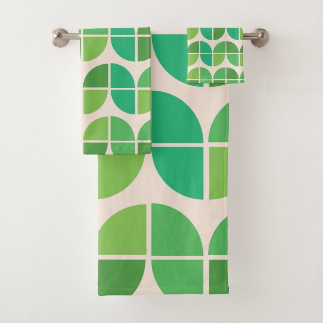  Mid Century Modern  Pattern with geometric green Bath Towel Set (Insitu)