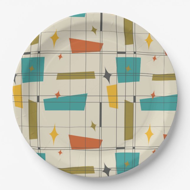 Mid Century modern patterned Paper Plates (Front)