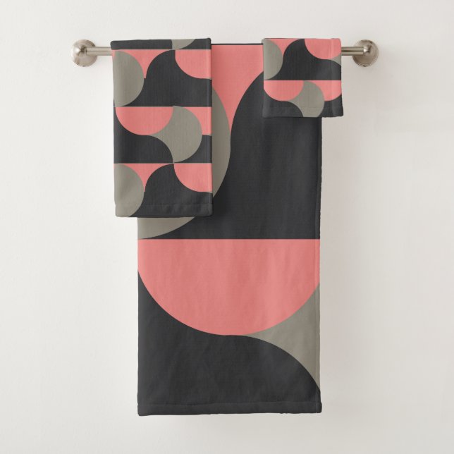Mid-Century Modern peach and gray    Bath Towel Set (Insitu)
