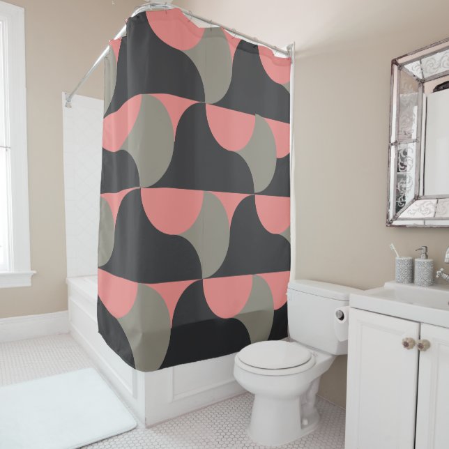 Mid-Century Modern peach and gray    Shower Curtain (In Situ)