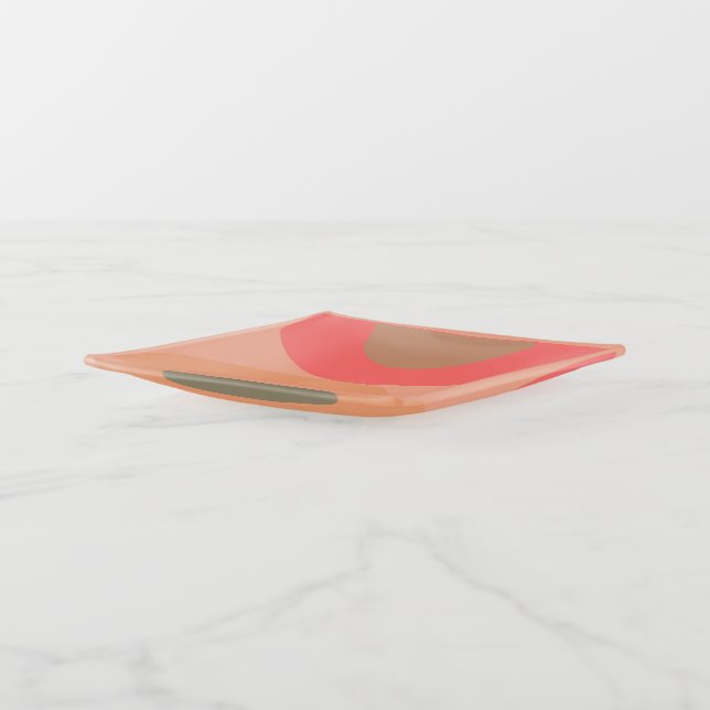 Mid-Century Modern Peach and Olive  Trinket Tray (Angled)