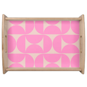 Mid Century Modern Peach And Pink Preppy Pattern Serving Tray
