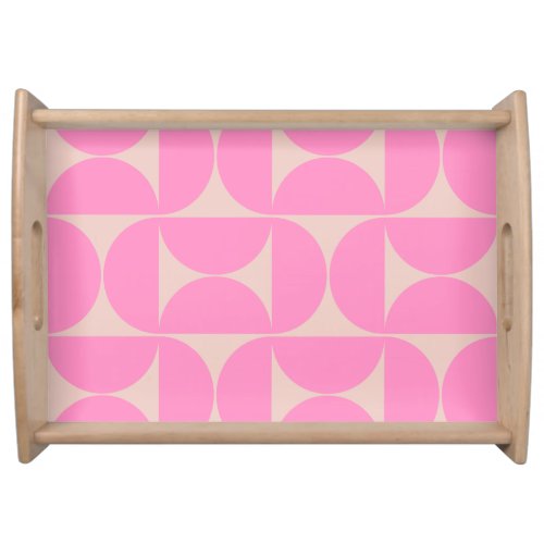 Mid Century Modern Peach And Pink Preppy Pattern Serving Tray