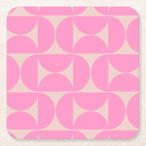 Mid Century Modern Peach And Pink Preppy Pattern Square Paper Coaster