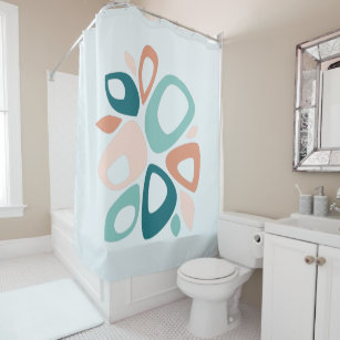 Yusdecor Teal Mid Circles Midcentury Modern X Orange Century Retro Bathroom Decor Bath Shower Curtain 66x72 Inch