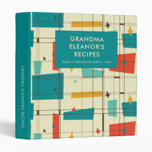 Mid Century Modern Personalized Grandma Recipe 3 Ring Binder