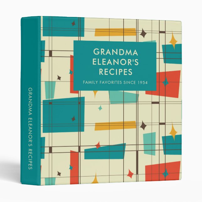 Mid Century Modern Personalized Grandma Recipe 3 Ring Binder (Front/Spine)