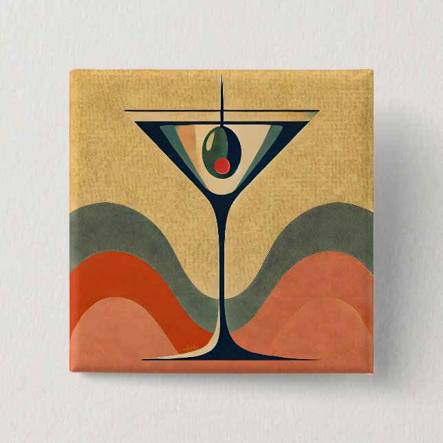 Mid Century Modern "pimento olive martini wave" Button (Front)