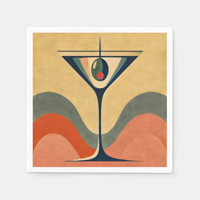 Mid Century Modern "pimento olive martini wave" Napkins (Front)