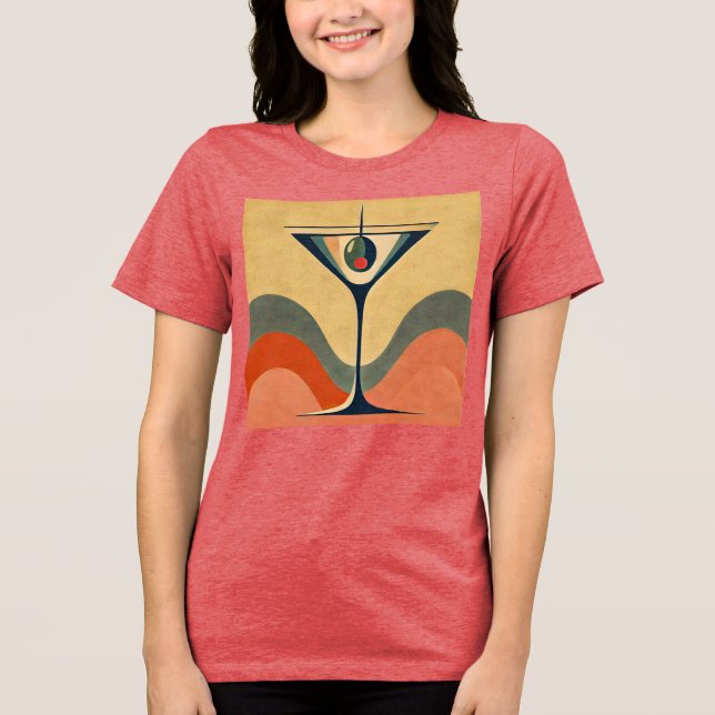 Mid Century Modern "pimento olive martini wave" Tri-Blend Shirt (Front)