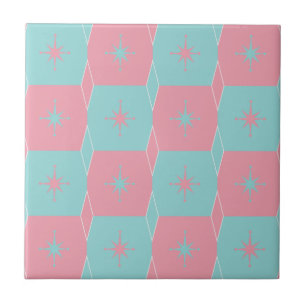Mid Century Modern Pink and Blue Retro Ceramic Tile