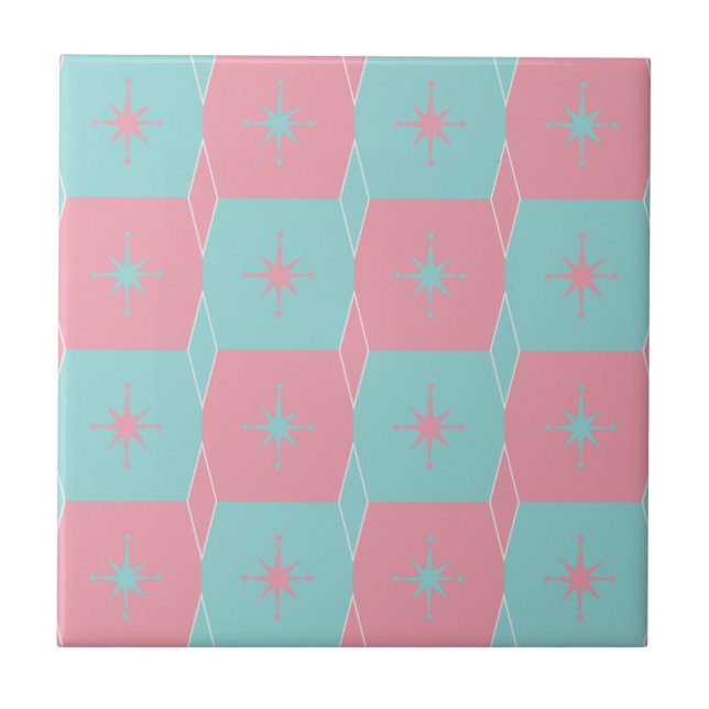 Mid Century Modern Pink and Blue Retro Ceramic Tile (Front)