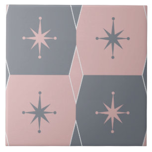 Mid-Century Modern Pink and Gray Seamless Pattern Ceramic Tile