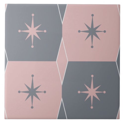Mid_Century Modern Pink and Gray Seamless Pattern Ceramic Tile