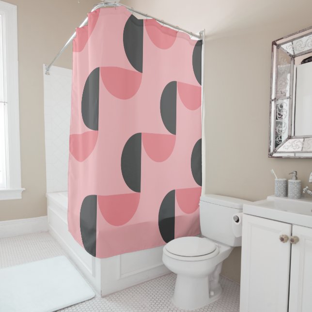 Mid-Century Modern Pink and gray      Shower Curtain (In Situ)