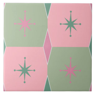 Mid-Century Modern Pink and Green Pattern Ceramic Tile