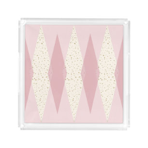 Mid Century Modern Pink Argyle Acrylic Tray