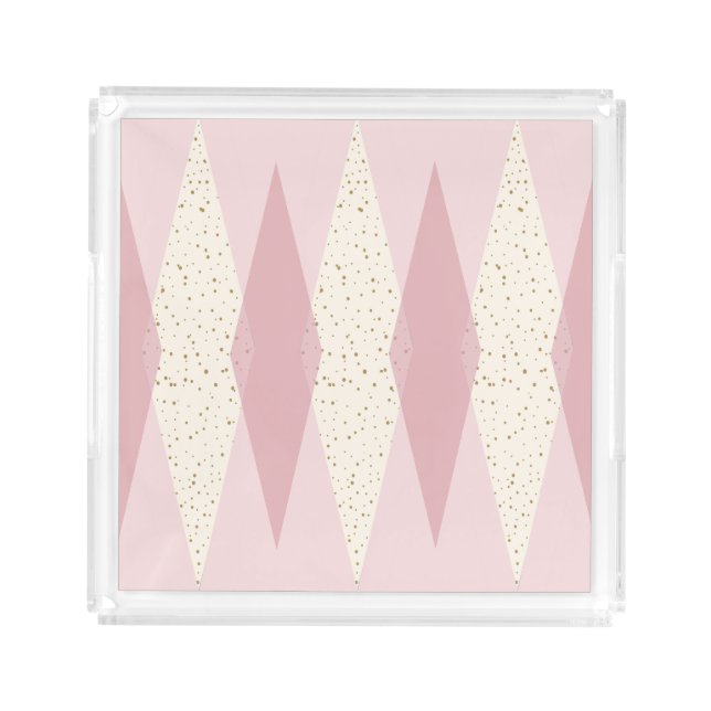 Mid Century Modern Pink Argyle Acrylic Tray (Front)