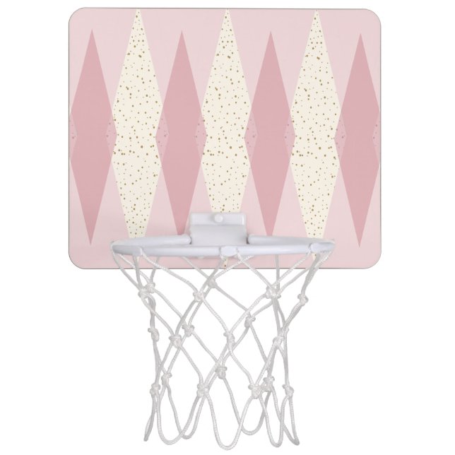 Mid Century Modern Pink Argyle Basketball Hoop (Front)