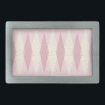 Mid Century Modern Pink Argyle Belt Buckle<br><div class="desc">This Mid Century Modern Pink Argyle Belt Buckle (large print) pattern features a First Lady pink background and a pattern of mod, translucent, blush diamonds overlaying larger, vintage cream diamonds with gold colored, space age speckles. This minimalist inspired, deconstructed argyle is a simplistic throwback of the larger than life atomic...</div>