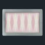 Mid Century Modern Pink Argyle Belt Buckle<br><div class="desc">This Mid Century Modern Pink Argyle Belt Buckle (large print) pattern features a First Lady pink background and a pattern of mod, translucent, blush diamonds overlaying larger, vintage cream diamonds with gold colored, space age speckles. This minimalist inspired, deconstructed argyle is a simplistic throwback of the larger than life atomic...</div>