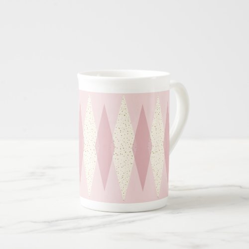 Mid Century Modern Pink Argyle Bone China Mug