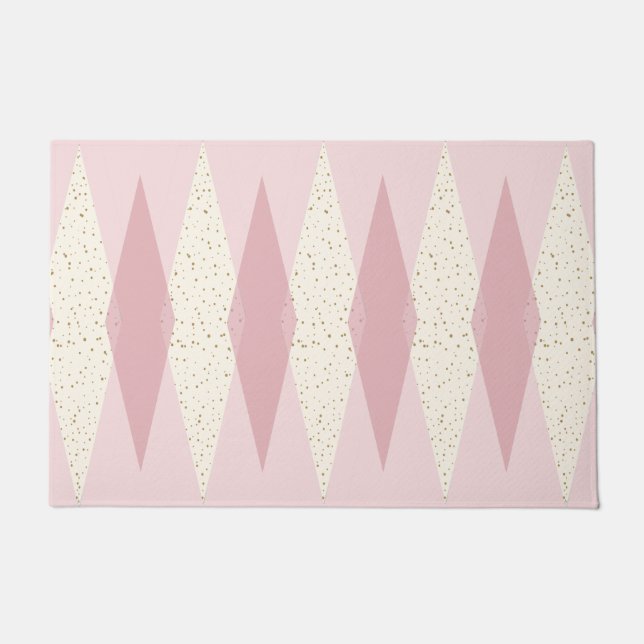 Mid Century Modern Pink Argyle Door Mat (Front)